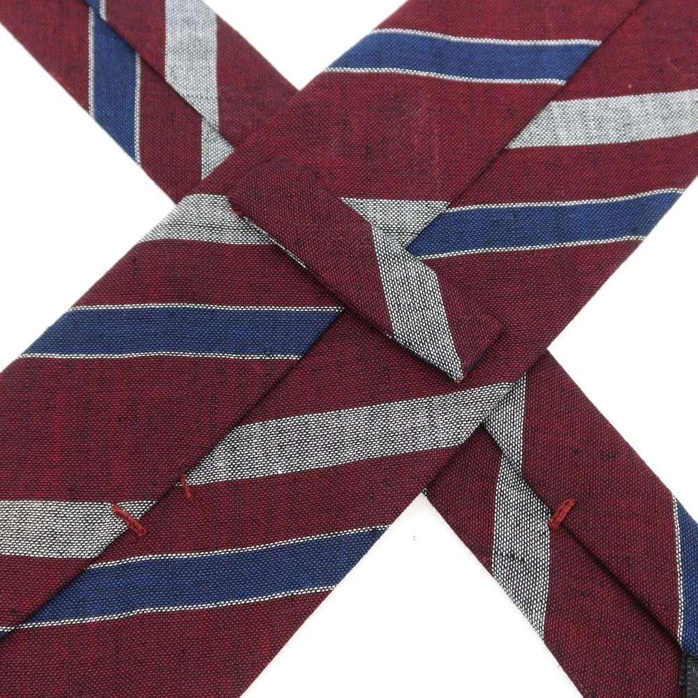 【中古】ステファノ ビジ stefano bigi リネンコットン ストライプ柄ネクタイ ボルドーxブルー【 状態ランクA 】【 メンズ 】