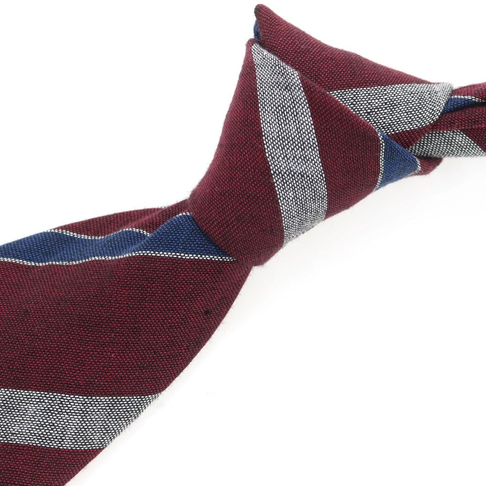 【中古】ステファノ ビジ stefano bigi リネンコットン ストライプ柄ネクタイ ボルドーxブルー【 状態ランクA 】【 メンズ 】