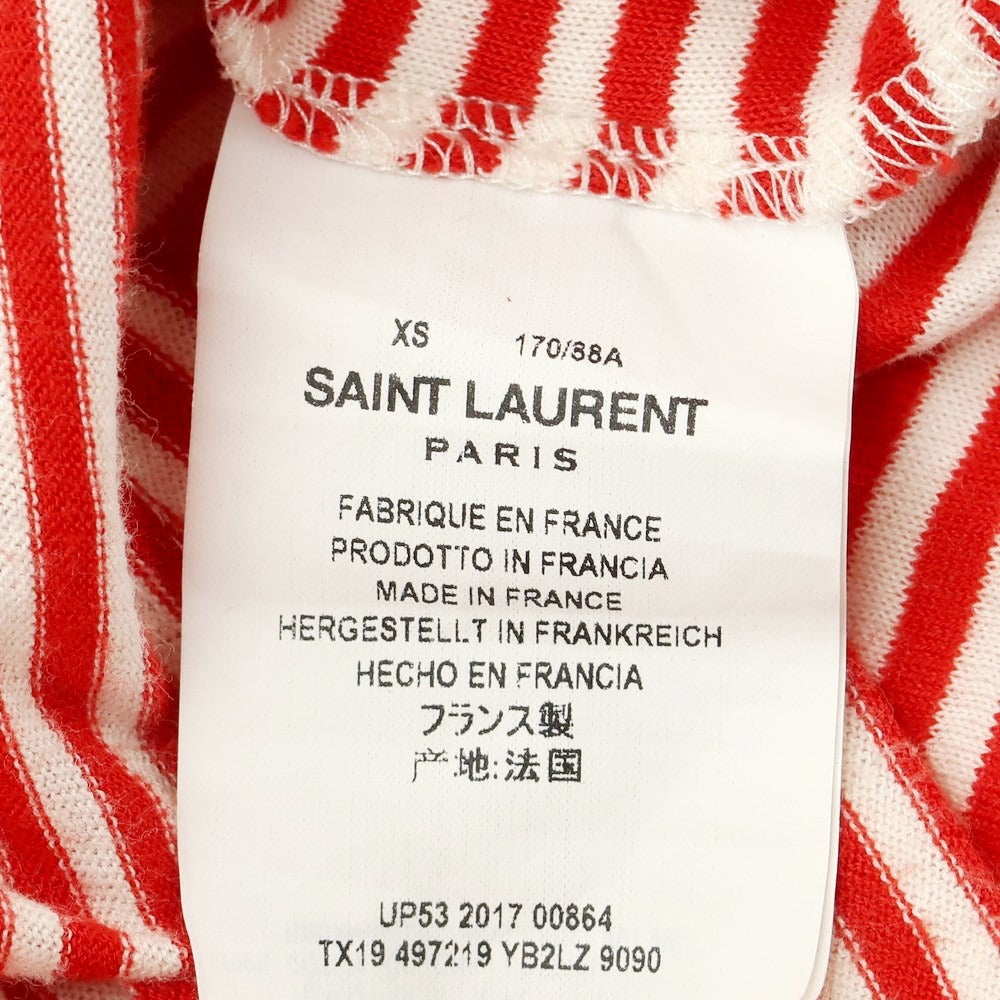 【中古】サンローランパリ SAINT LAURENT PARIS ハイゲージコットン 半袖ニットTシャツ レッドxオフホワイト【 XS 】【 状態ランクC 】【 メンズ 】
