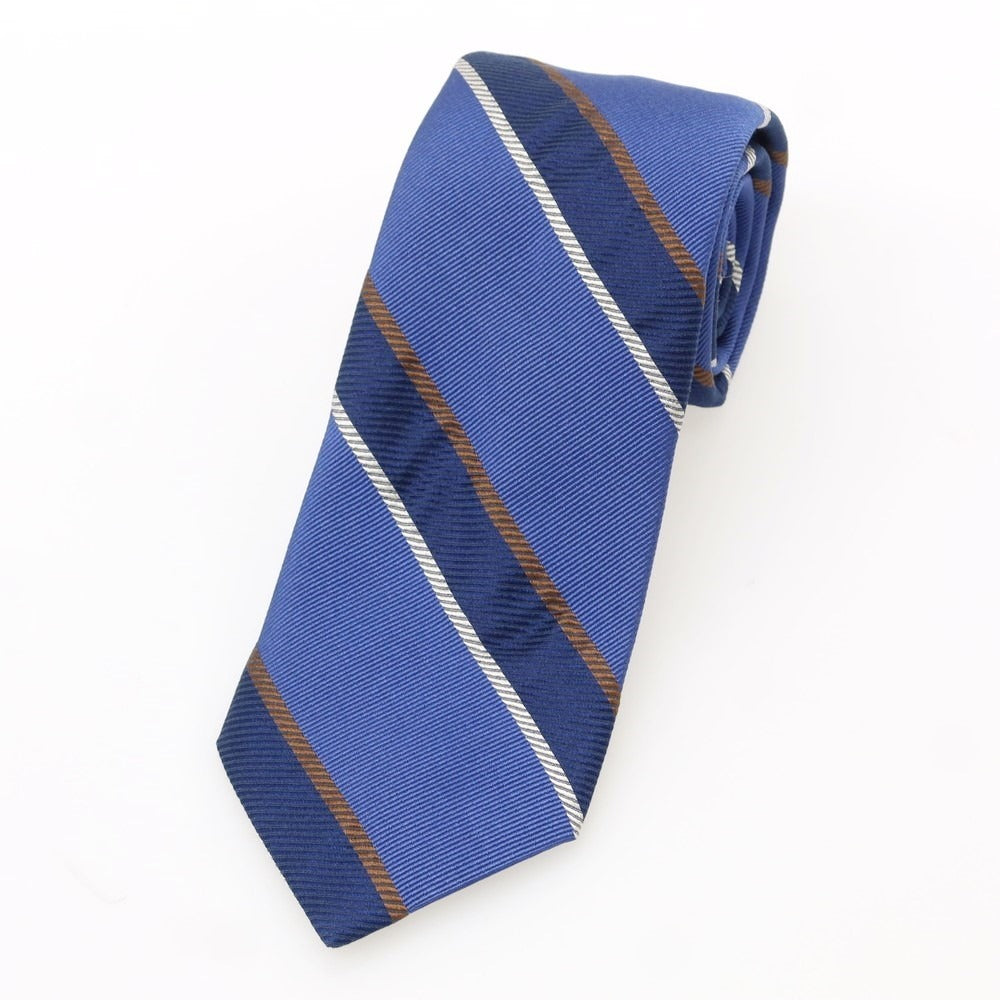 【中古】ブリューワー BREUER シルクコットン ストライプ柄ネクタイ ブルーxネイビー【 状態ランクB 】【 メンズ 】