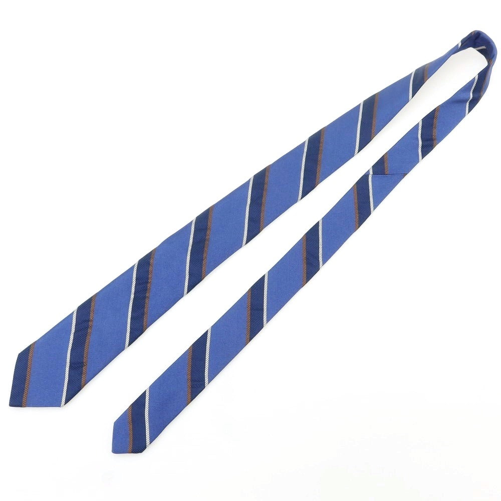 【中古】ブリューワー BREUER シルクコットン ストライプ柄ネクタイ ブルーxネイビー【 状態ランクB 】【 メンズ 】