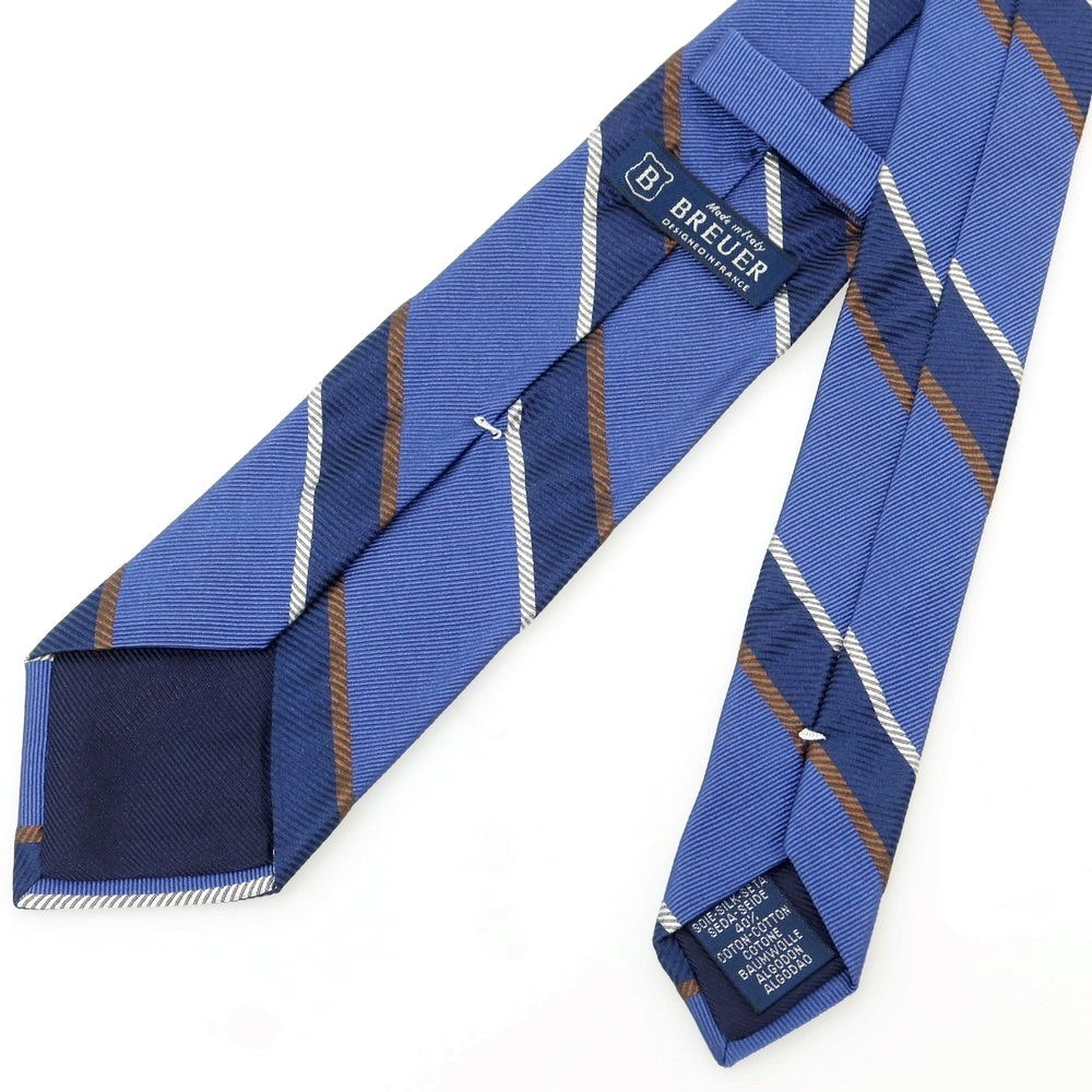 【中古】ブリューワー BREUER シルクコットン ストライプ柄ネクタイ ブルーxネイビー【 状態ランクB 】【 メンズ 】