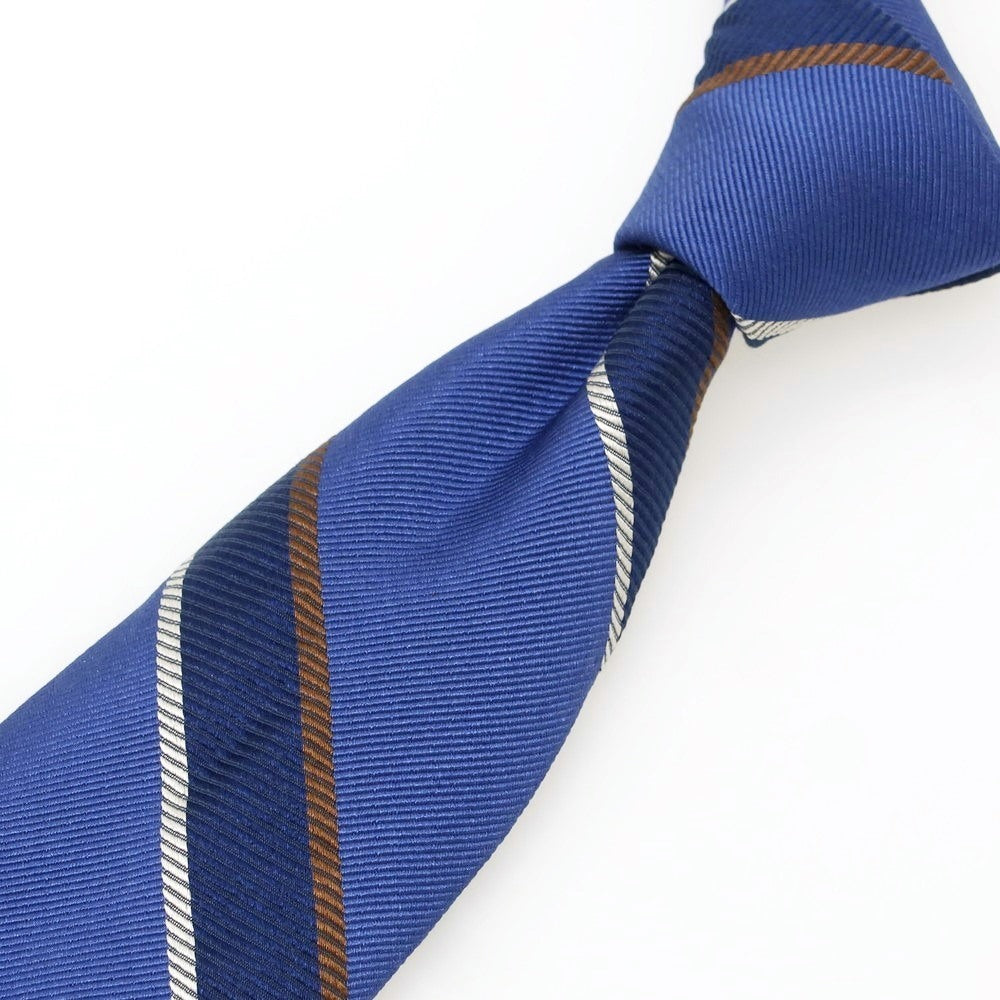 【中古】ブリューワー BREUER シルクコットン ストライプ柄ネクタイ ブルーxネイビー【 状態ランクB 】【 メンズ 】