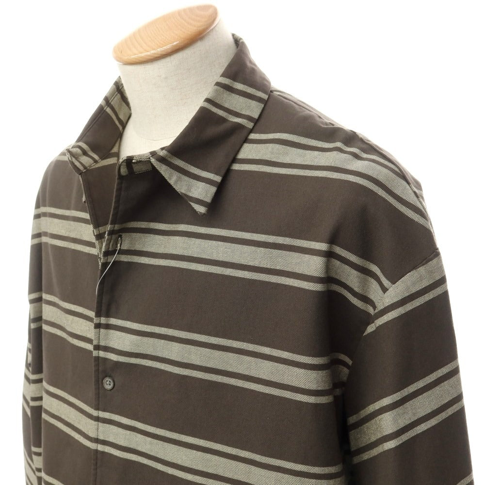 【中古】シンヤコズカ SHINYA KOZUKA オーバーサイズ ボーダー柄 シャツ カーキxオフホワイト【 SMALL 】【 状態ランクB 】【 メンズ 】