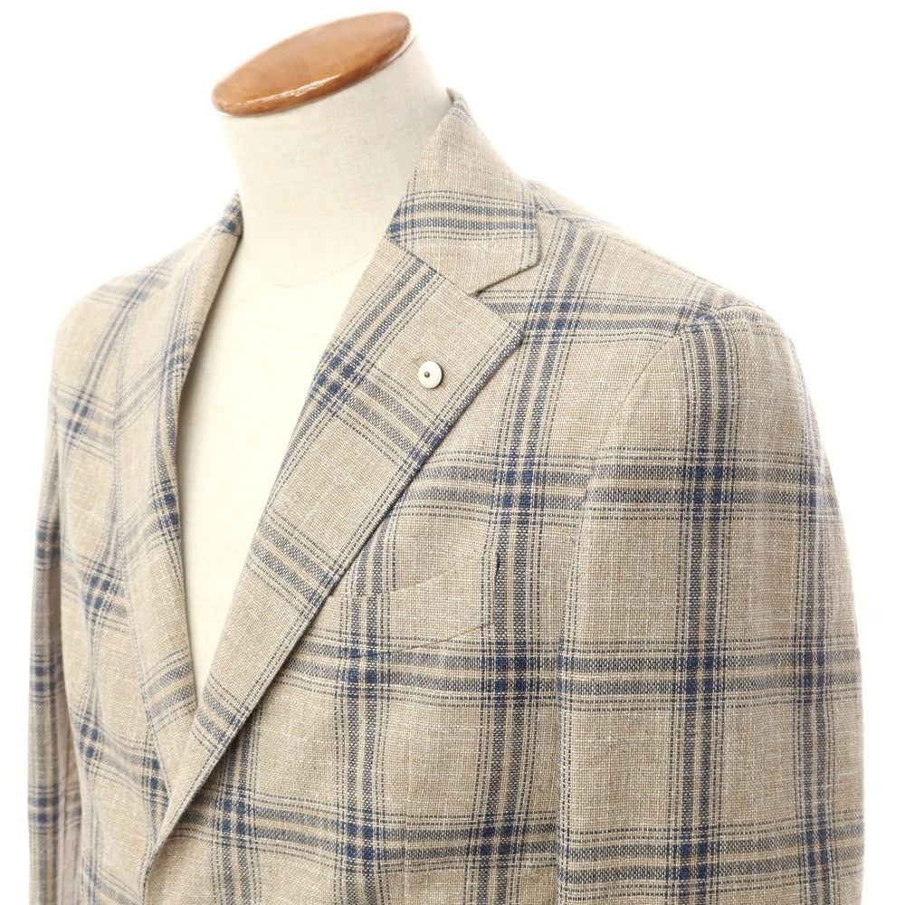 【新品】エルビーエム1911 L.B.M.1911 コットン チェック カジュアルジャケット カーキベージュxネイビー【 46 】【 状態ランクN 】【 メンズ 】