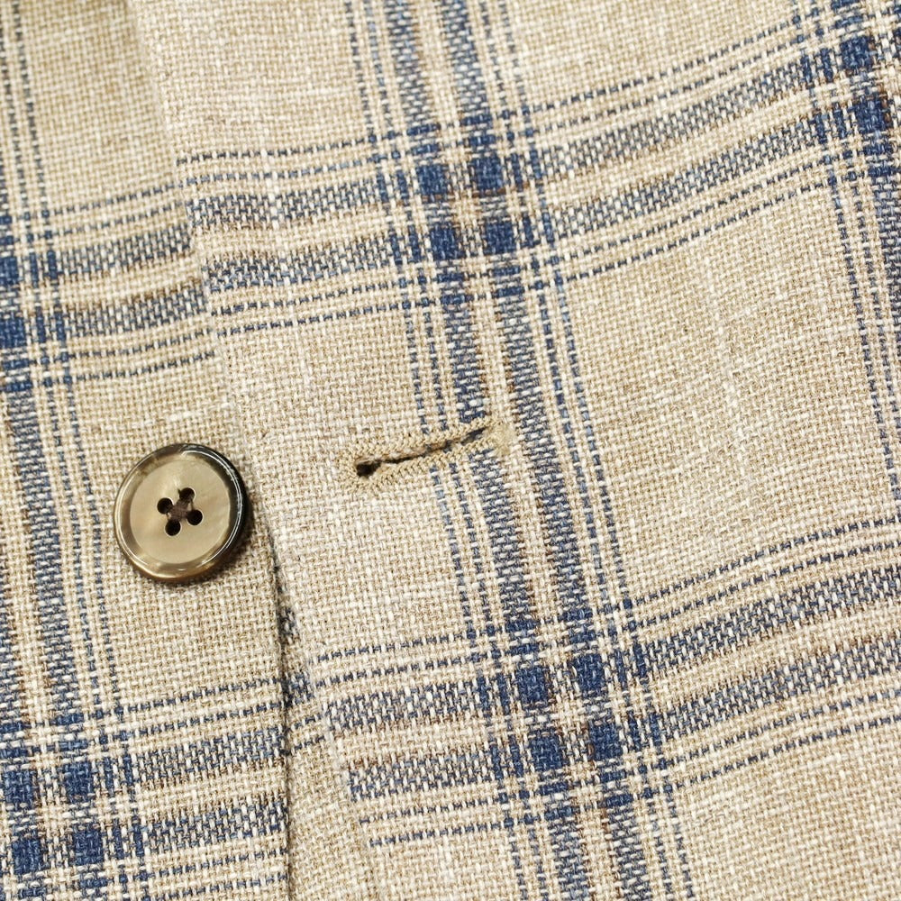 【新品】エルビーエム1911 L.B.M.1911 コットン チェック カジュアルジャケット カーキベージュxネイビー【 46 】【 状態ランクN 】【 メンズ 】