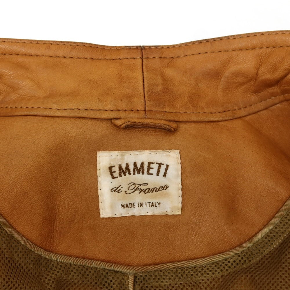 【中古】エンメティ EMMETI ラムスキン シングルライダース レザーブルゾン オレンジブラウン【 44 】【 状態ランクC 】【 メンズ 】