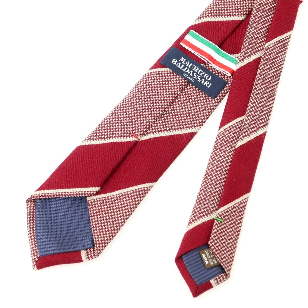 【中古】マウリツィオ バルダサーリ MAURIZIO BALDASSARI ウールシルク ストライプ柄ネクタイ ダークレッドxベージュ【 状態ランクB 】【 メンズ 】