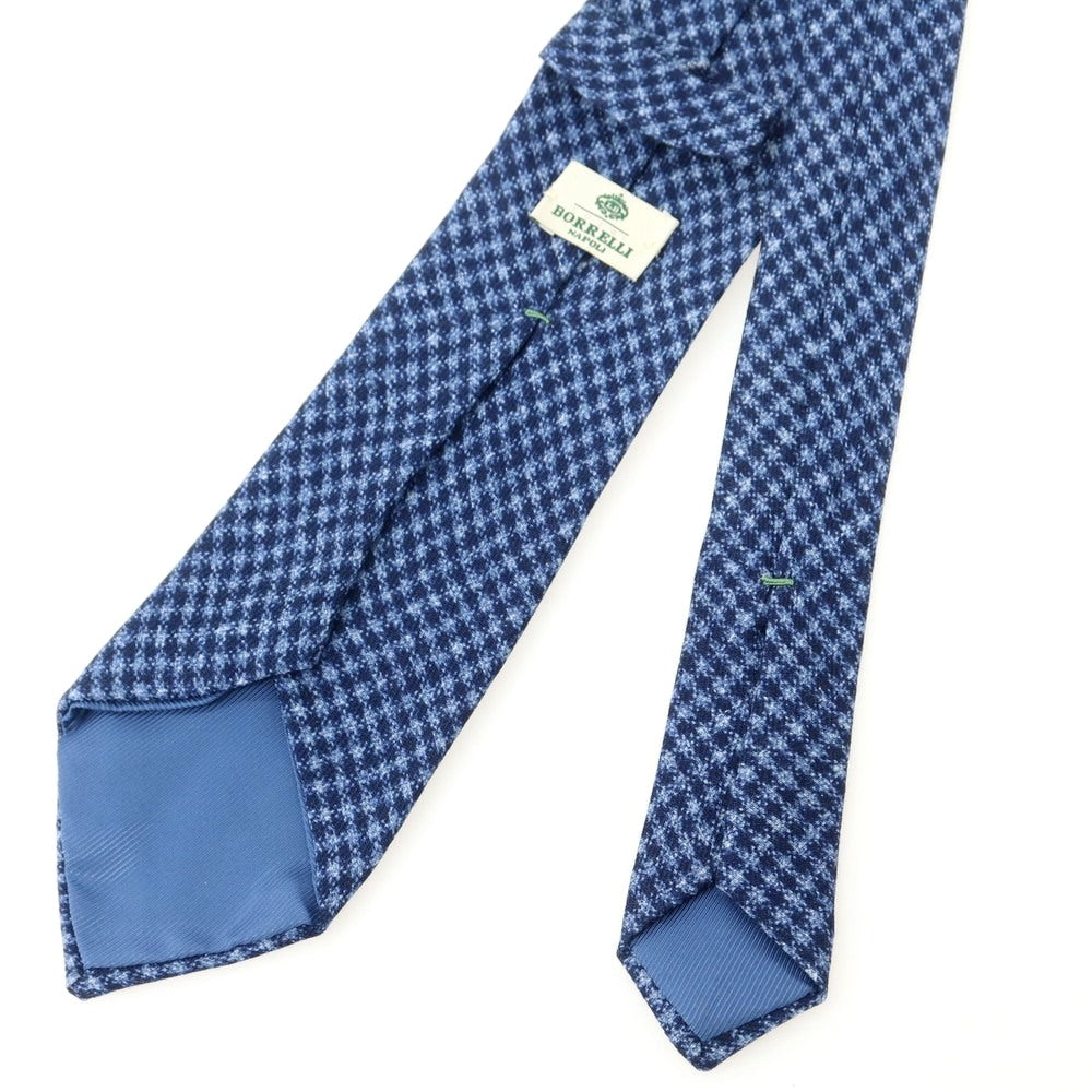【中古】ルイジ ボレッリ Luigi Borrelli ウール プリント チェック柄ネクタイ ネイビーxブルー【 状態ランクC 】【 メンズ 】