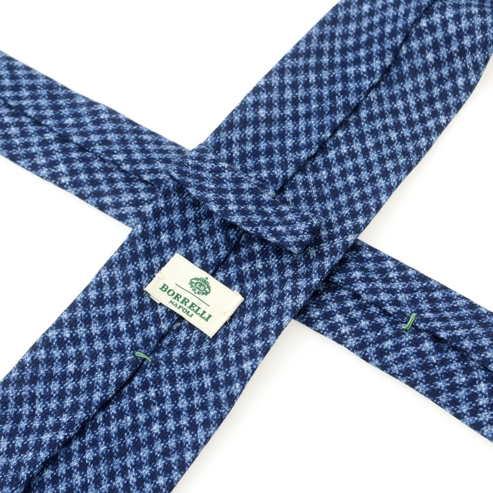 【中古】ルイジ ボレッリ Luigi Borrelli ウール プリント チェック柄ネクタイ ネイビーxブルー【 状態ランクC 】【 メンズ 】