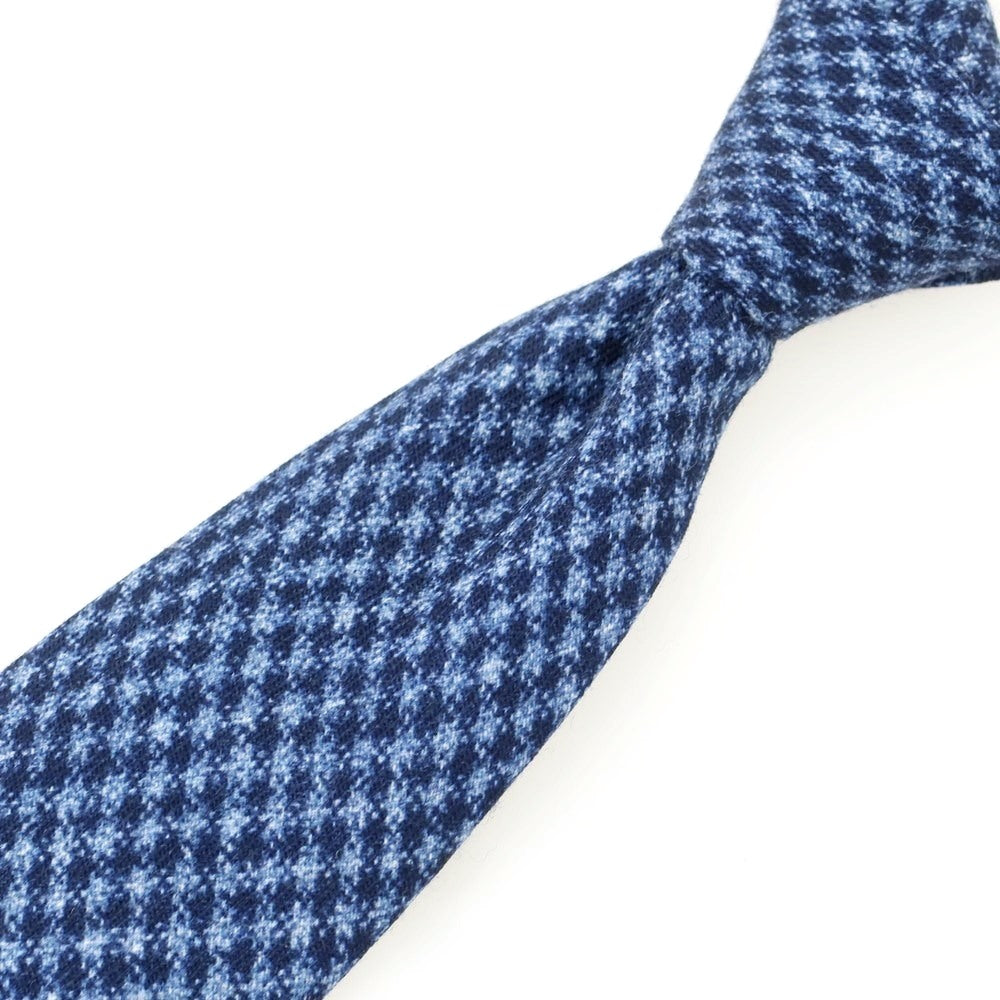 【中古】ルイジ ボレッリ Luigi Borrelli ウール プリント チェック柄ネクタイ ネイビーxブルー【 状態ランクC 】【 メンズ 】