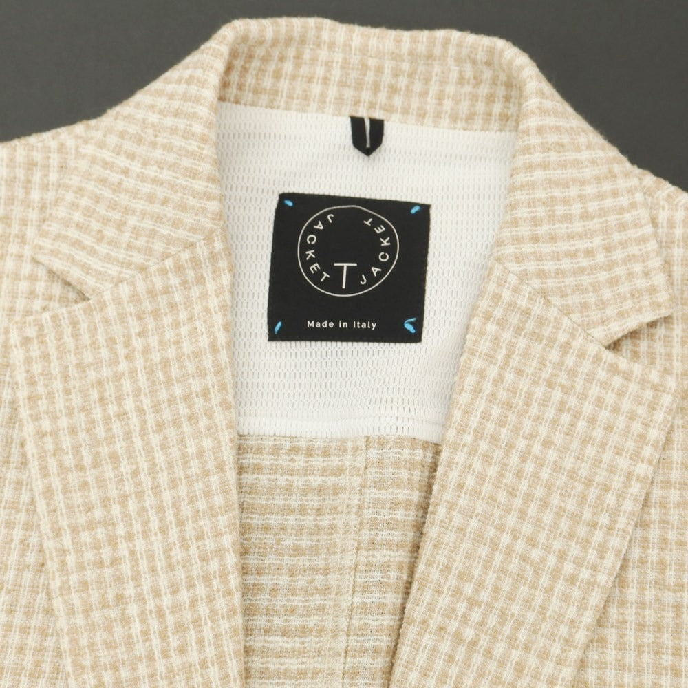 【中古】ティージャケット T-JACKET ポリエステルコットン チェック ジャケット ベージュ系【 M 】【 状態ランクB 】【 メンズ 】