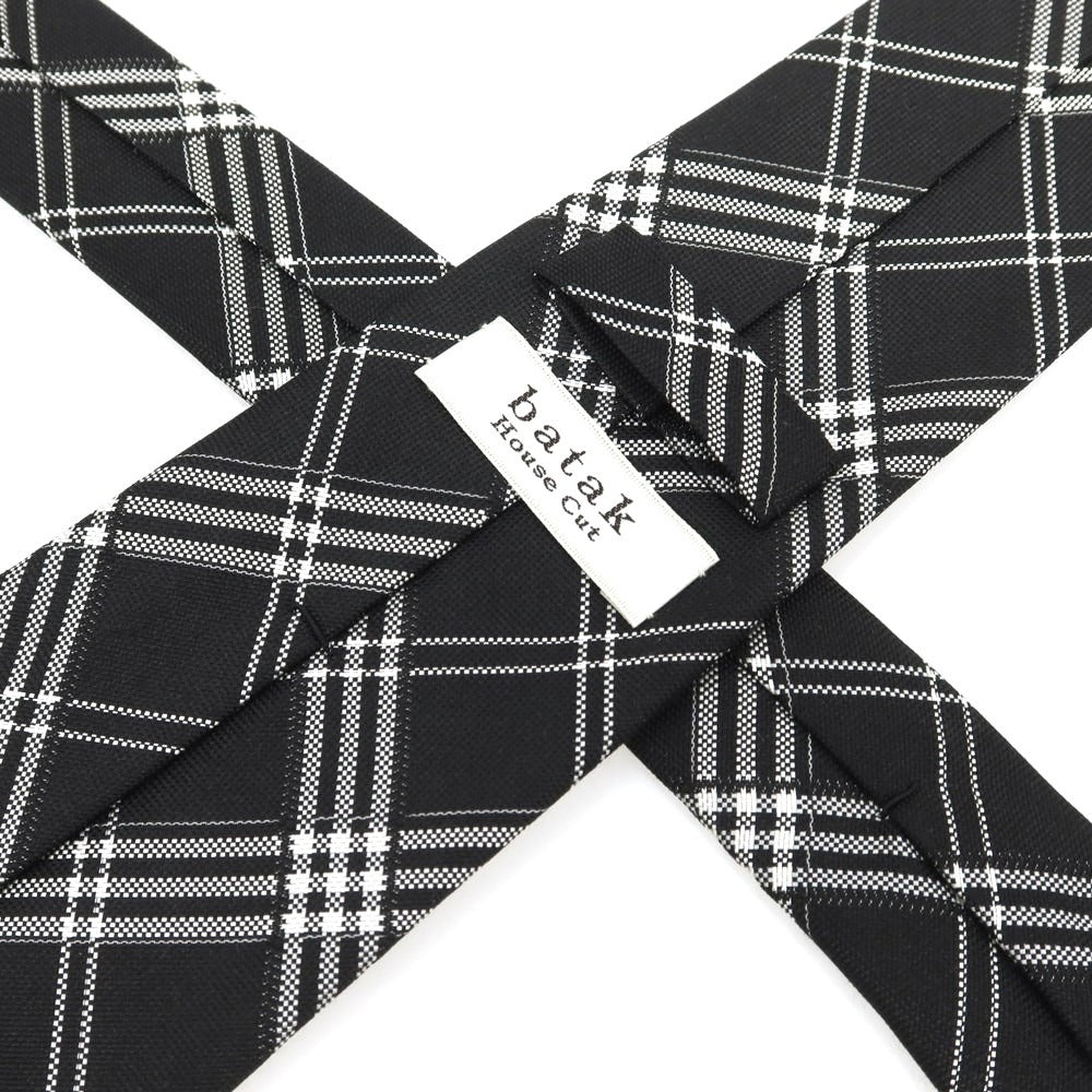 【中古】バタクハウスカット batak house cut シルク チェック柄ネクタイ ブラックxホワイト【 状態ランクB 】【 メンズ 】