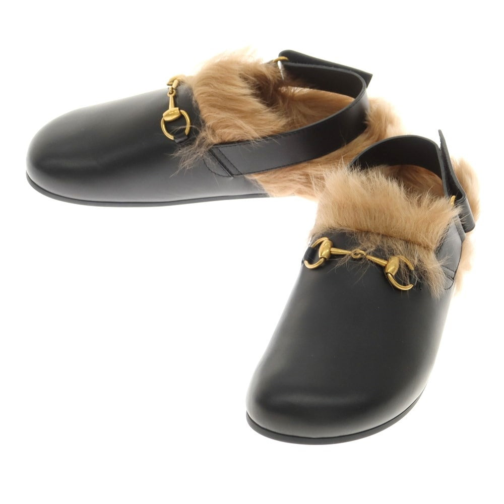 【中古】【未使用】グッチ GUCCI カーフレザー ファー ホースビット サンダル ブラック【 27cm位(表記なし) 】【 状態ランクS 】【 メンズ 】
