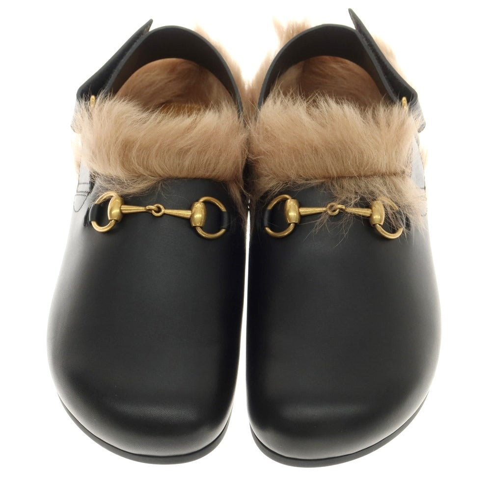 【中古】【未使用】グッチ GUCCI カーフレザー ファー ホースビット サンダル ブラック【 27cm位(表記なし) 】【 状態ランクS 】【 メンズ 】