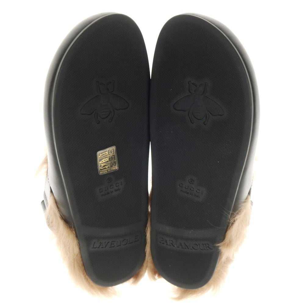 【中古】【未使用】グッチ GUCCI カーフレザー ファー ホースビット サンダル ブラック【 27cm位(表記なし) 】【 状態ランクS 】【 メンズ 】