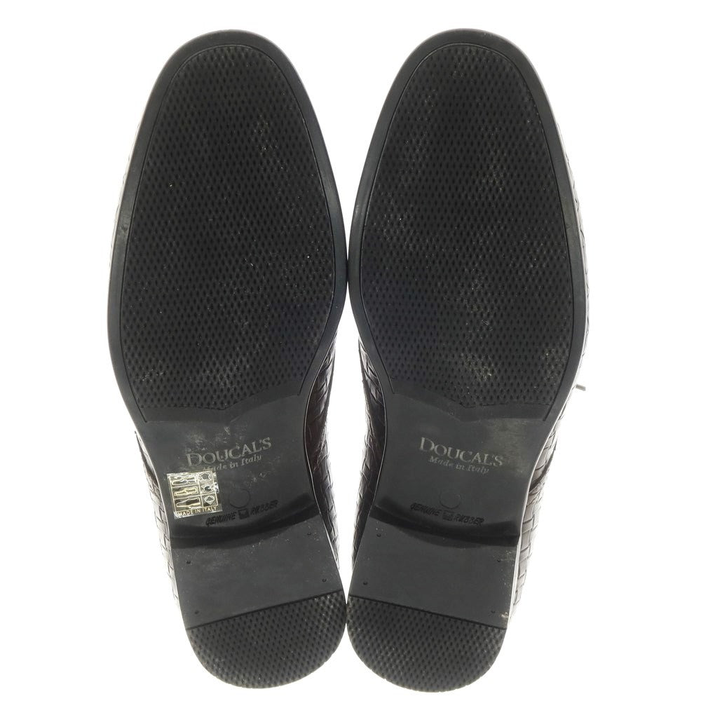 【中古】デュカルス DOUCALS 型押しレザー プレーントゥ ドレスシューズ ダークブラウン【 39 】【 状態ランクB 】【 メンズ 】