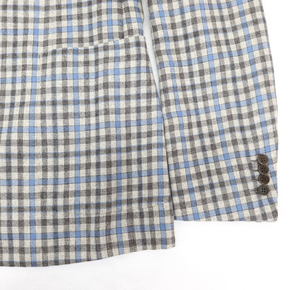 【中古】キートン Kiton カシミヤリネンシルク チェック テーラードジャケット オートミールxグレー×ライトブルー【 48 Drop7R 】【 状態ランクA 】【 メンズ 】