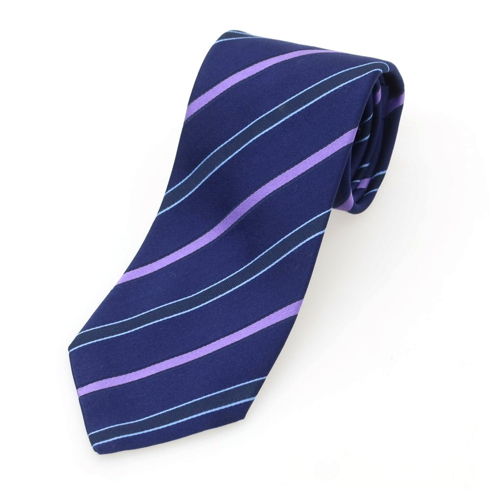 【中古】ルイジ ボレッリ Luigi Borrelli シルク ストライプ柄ネクタイ ネイビーxパープル【 状態ランクB 】【 メンズ 】