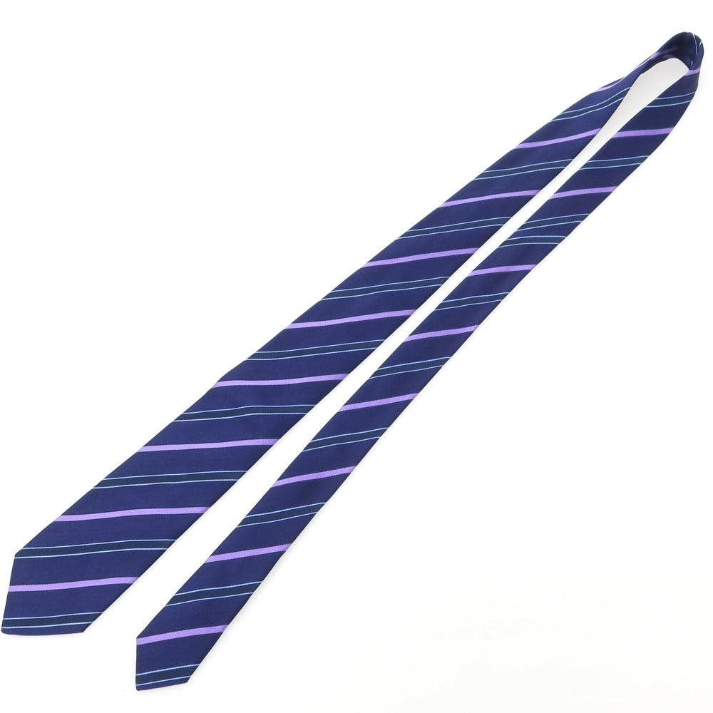 【中古】ルイジ ボレッリ Luigi Borrelli シルク ストライプ柄ネクタイ ネイビーxパープル【 状態ランクB 】【 メンズ 】