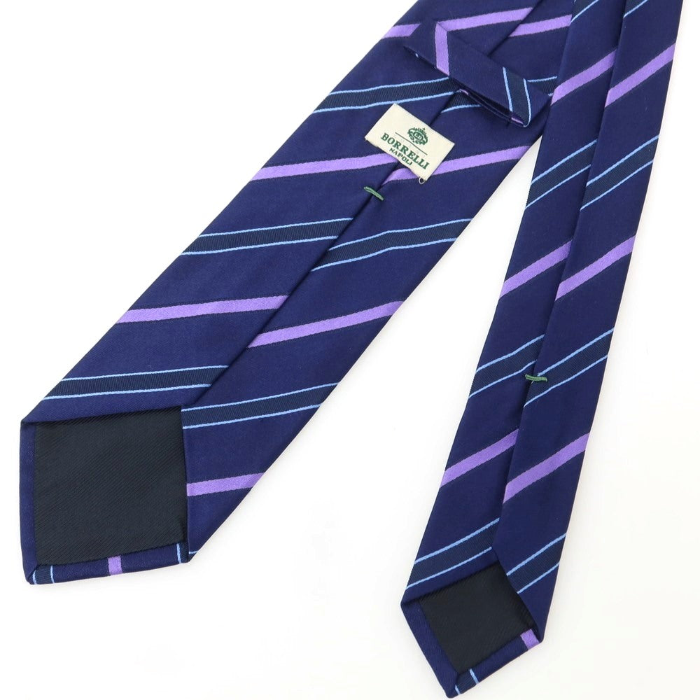 【中古】ルイジ ボレッリ Luigi Borrelli シルク ストライプ柄ネクタイ ネイビーxパープル【 状態ランクB 】【 メンズ 】