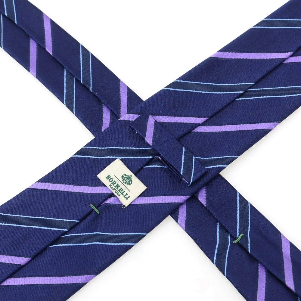 【中古】ルイジ ボレッリ Luigi Borrelli シルク ストライプ柄ネクタイ ネイビーxパープル【 状態ランクB 】【 メンズ 】