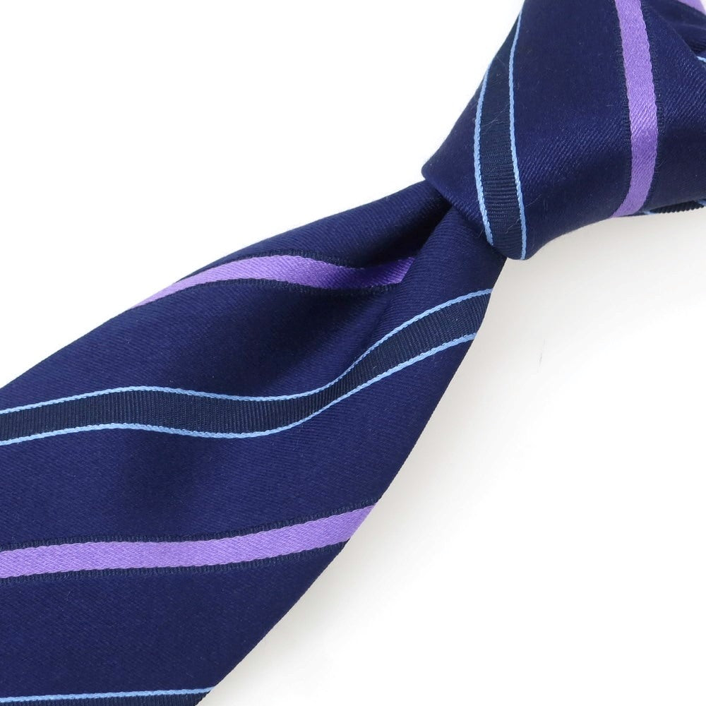 【中古】ルイジ ボレッリ Luigi Borrelli シルク ストライプ柄ネクタイ ネイビーxパープル【 状態ランクB 】【 メンズ 】