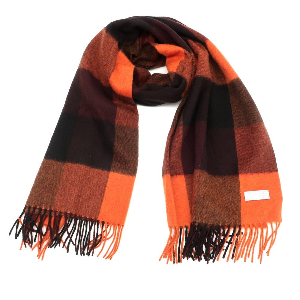 【中古】ジョシュアエリス Joshua Ellis カシミヤ チェック 大判マフラー オレンジxブラック【 状態ランクA 】【 ユニセックス 】