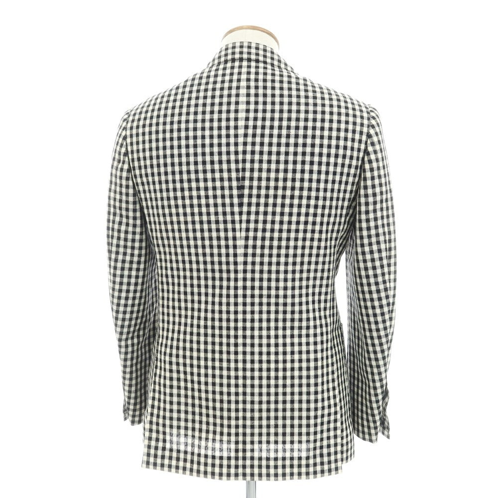 【中古】ビームスエフ BEAMS F リネンシルク チェック 3B テーラードジャケット ブラックxホワイト【 46 】【 状態ランクB 】【 メンズ 】
