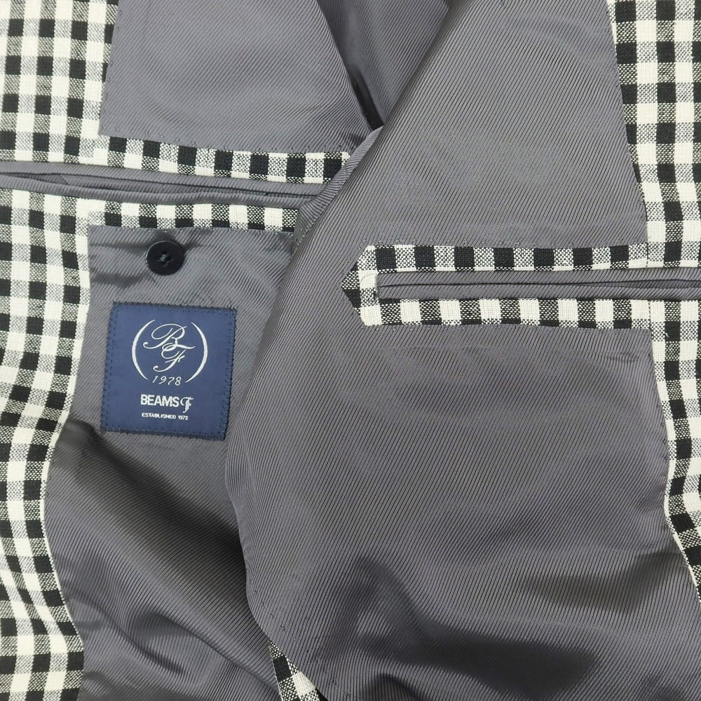 【中古】ビームスエフ BEAMS F リネンシルク チェック 3B テーラードジャケット ブラックxホワイト【 46 】【 状態ランクB 】【 メンズ 】