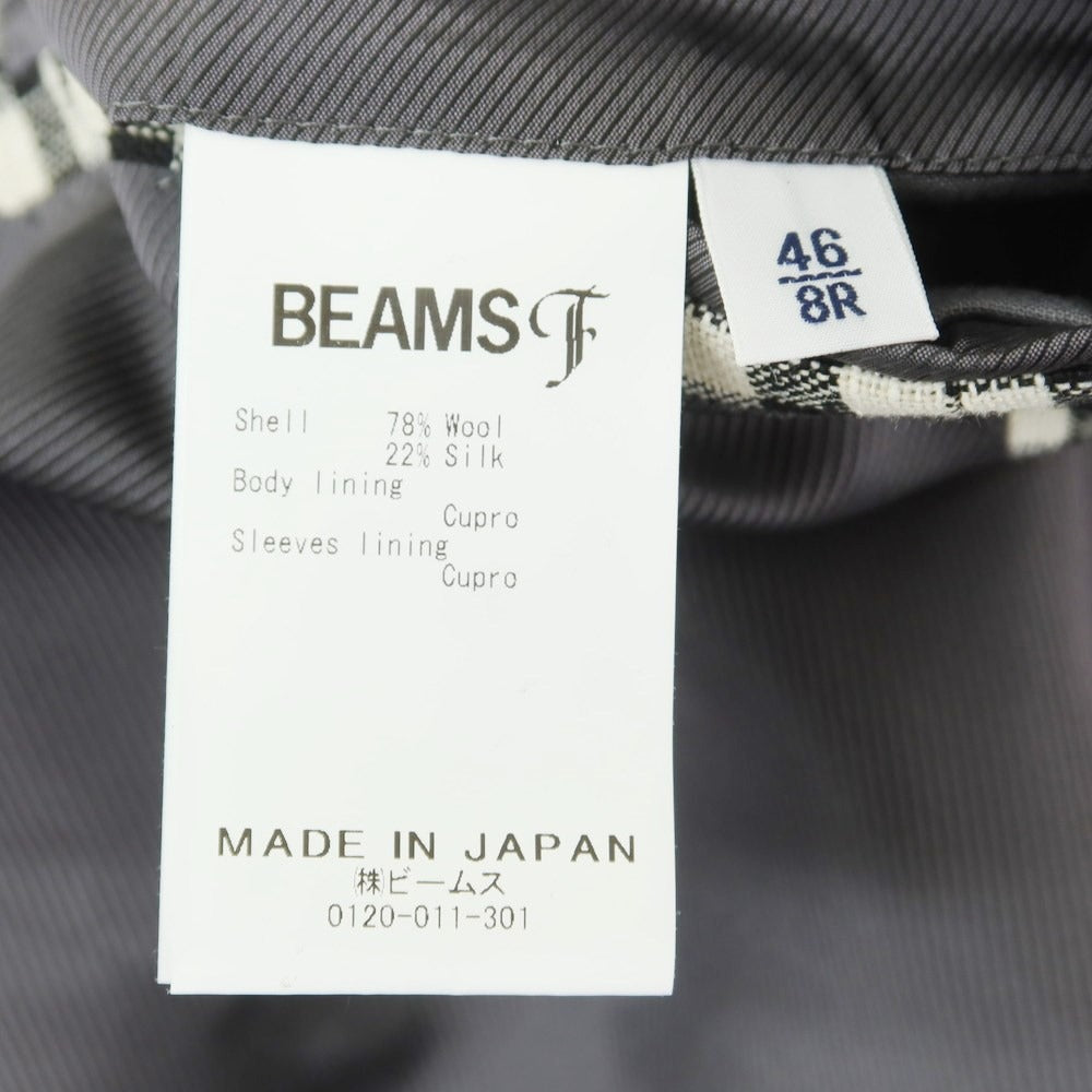 【中古】ビームスエフ BEAMS F リネンシルク チェック 3B テーラードジャケット ブラックxホワイト【 46 】【 状態ランクB 】【 メンズ 】