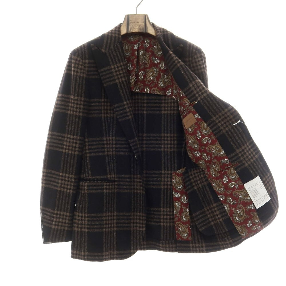 【新品アウトレット】スティレ ラティーノ STILE LATINO カシミヤ系 チェック 1B カジュアルジャケット ブラックxベージュ【 46 Drop8 】【 状態ランクN- 】【 メンズ 】