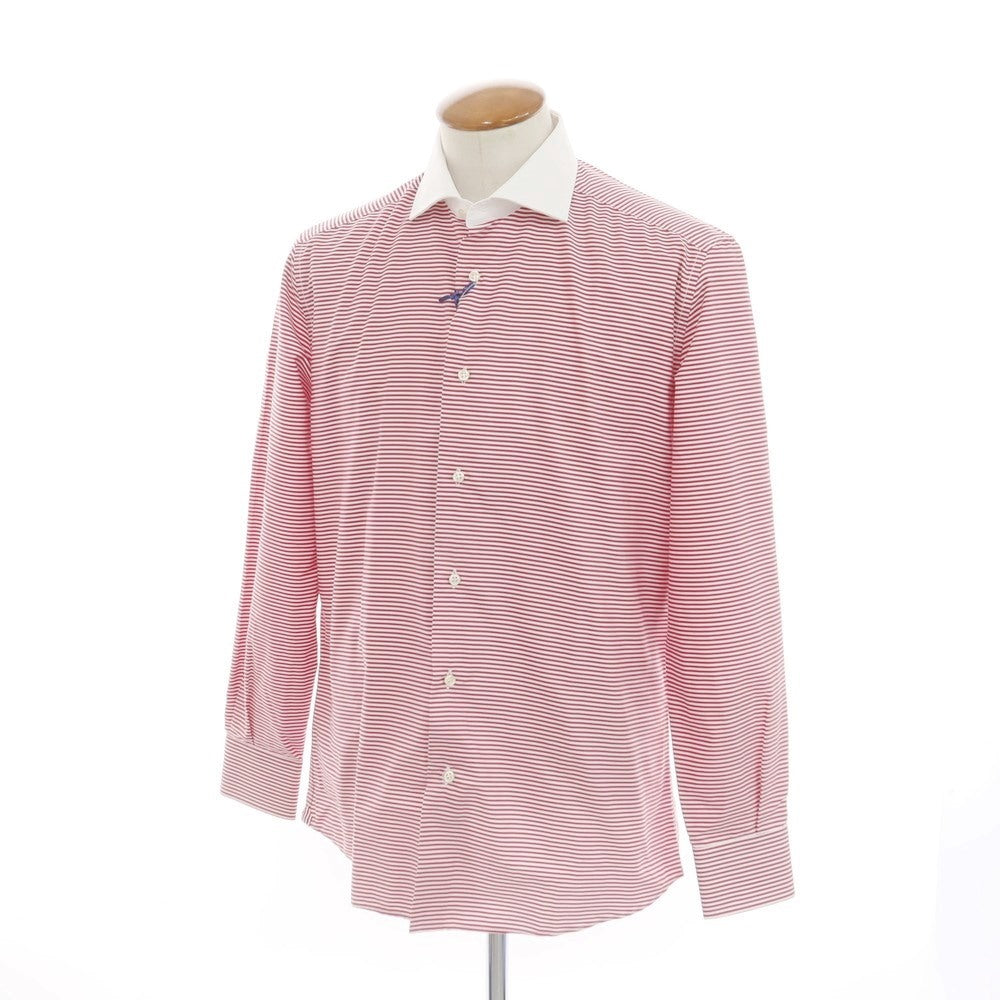 【新品】ガリア GALLIA コットン ワイドカラー ボーダー ドレスシャツ ホワイトxローズレッド【サイズ40】【WHT】【S/S/A/W】【状態ランクN】【メンズ】【759190】