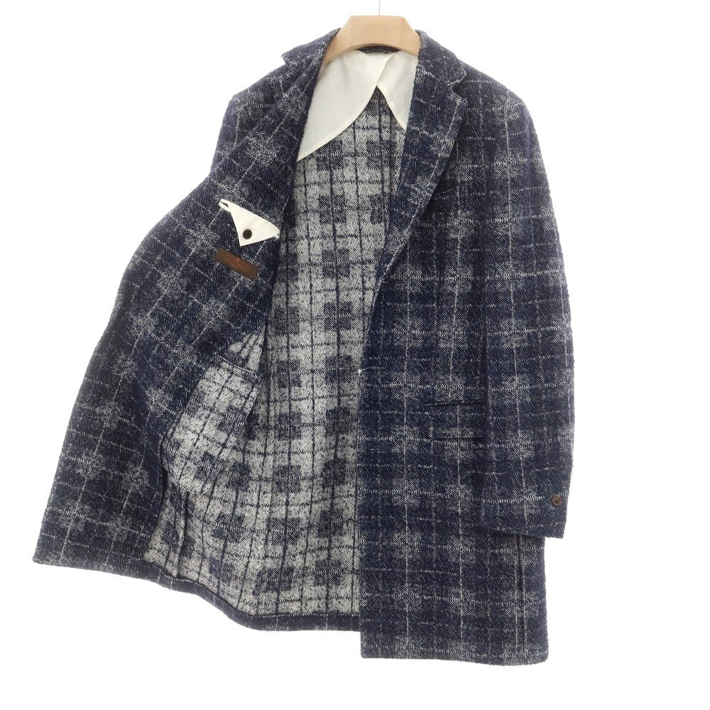 【中古】ビーセッテチェント B SETTECENTO コットンウール系 チェック チェスターフィールドコート ネイビーxホワイト【 46 】【 状態ランクB 】【 メンズ 】