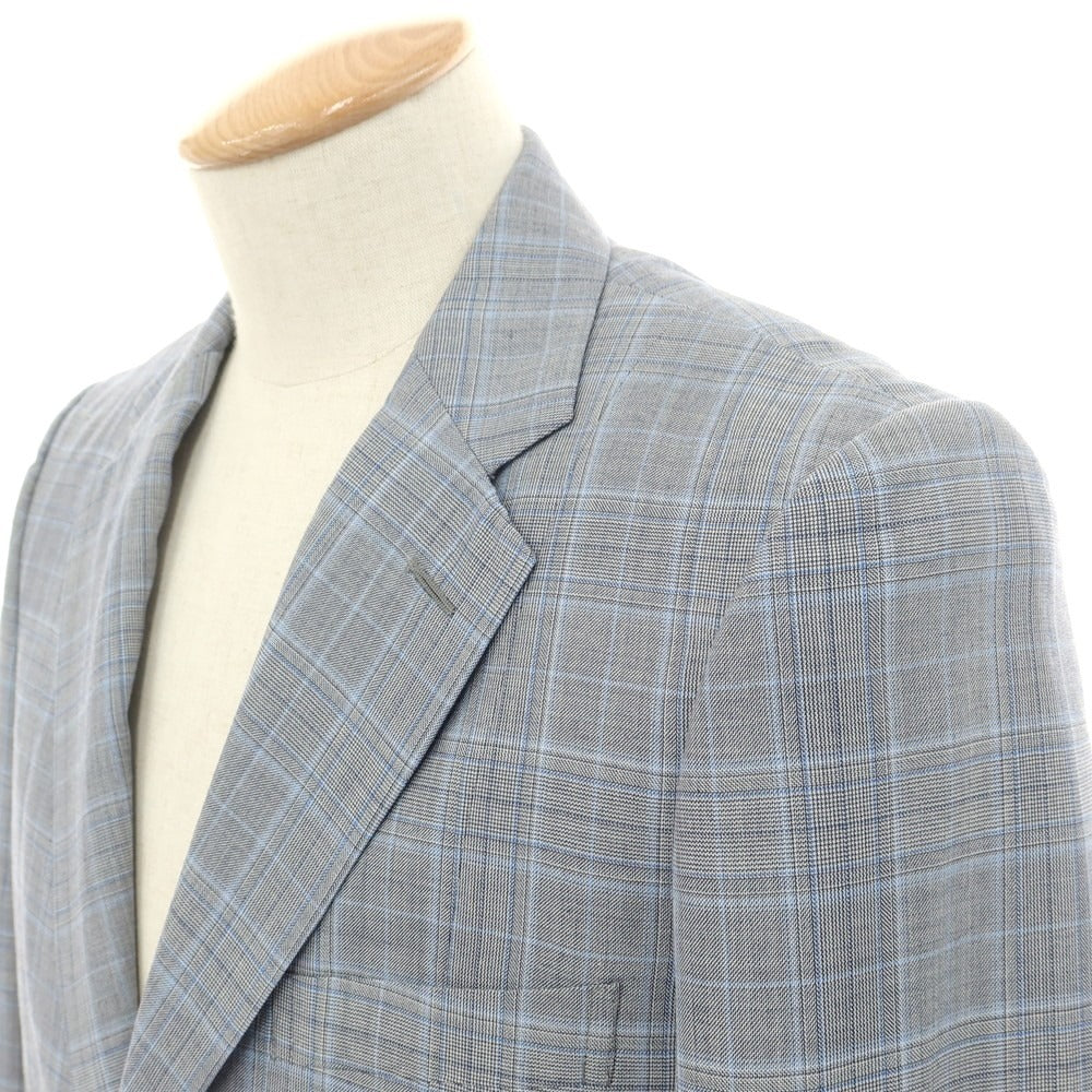 【中古】コムデギャルソン オムドゥ COMME des GARCONS HOMME DEUX 2024年春夏 ウール チェック テーラードジャケット ライトグレーxブルー【 S 】【 状態ランクA 】【 メンズ 】