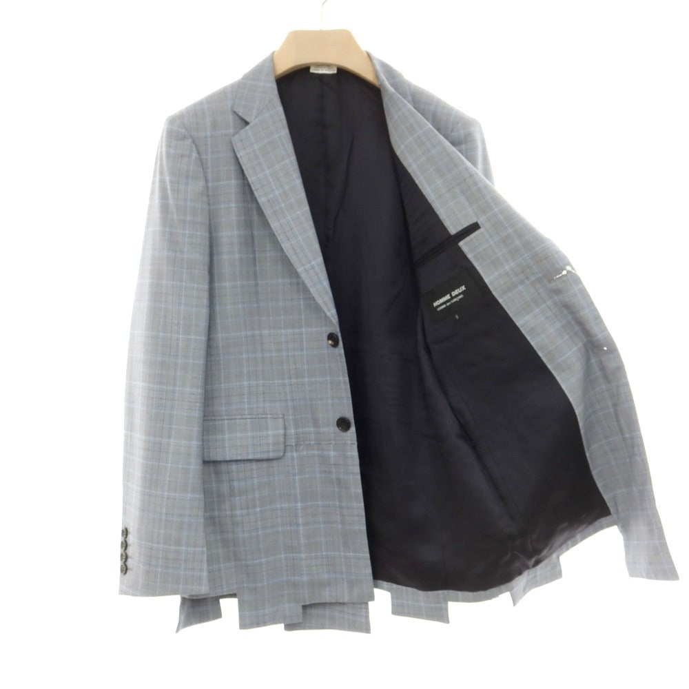 【中古】コムデギャルソン オムドゥ COMME des GARCONS HOMME DEUX 2024年春夏 ウール チェック テーラードジャケット ライトグレーxブルー【 S 】【 状態ランクA 】【 メンズ 】
