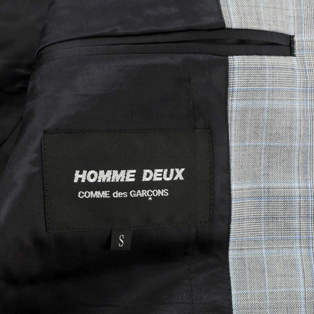 【中古】コムデギャルソン オムドゥ COMME des GARCONS HOMME DEUX 2024年春夏 ウール チェック テーラードジャケット ライトグレーxブルー【 S 】【 状態ランクA 】【 メンズ 】