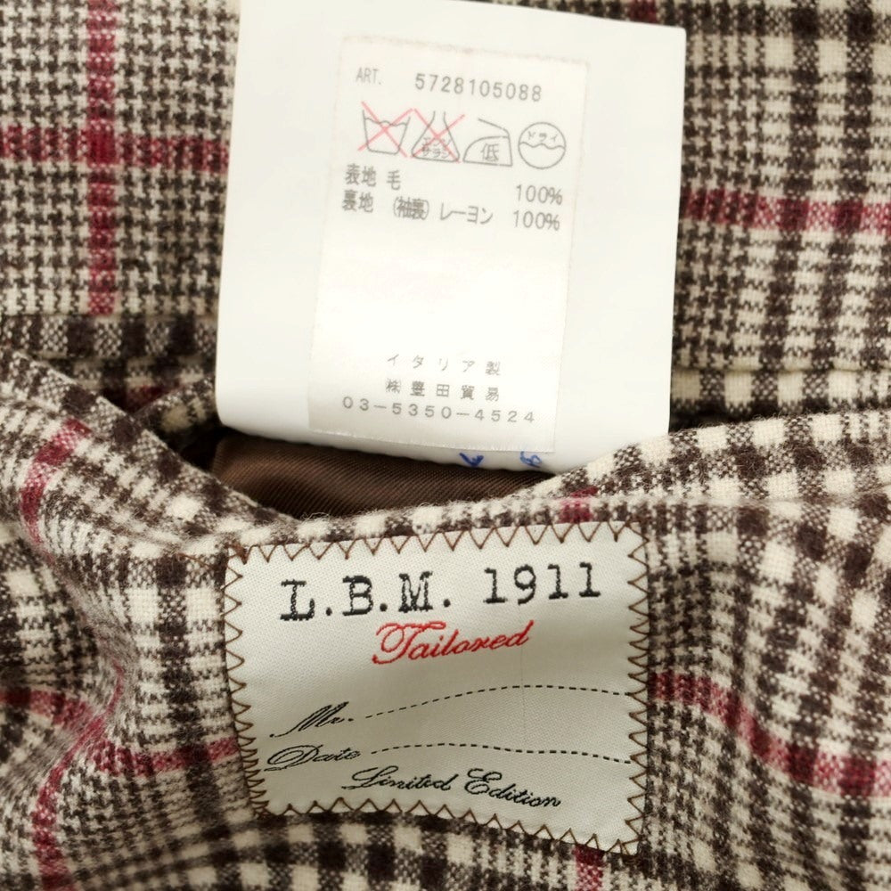 【中古】エルビーエム1911 L.B.M.1911 ウール チェック エルボーパッチ ジャケット ブラウン系xローズレッド【 46 】【 状態ランクB 】【 メンズ 】