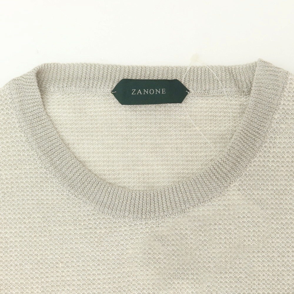 【新品】ザノーネ ZANONE リネン クルーネック 半袖 プルオーバーニット ライトグレーxホワイト【 44 】【 状態ランクN 】【 メンズ 】