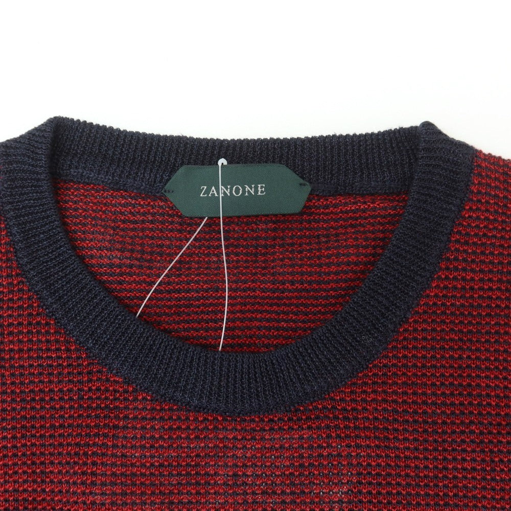 【新品】ザノーネ ZANONE リネン クルーネック 半袖 プルオーバーニット レッドxネイビー【 48 】【 状態ランクN 】【 メンズ 】