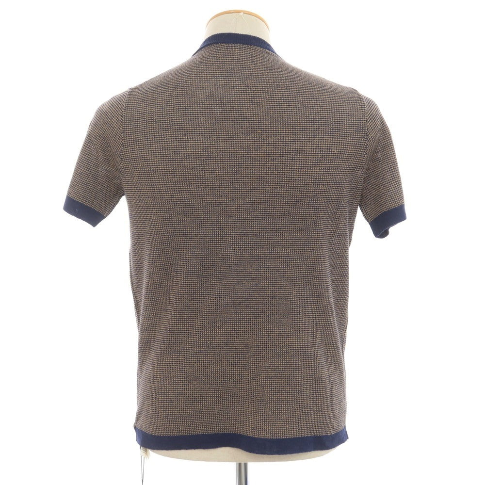 【新品】ザノーネ ZANONE リネン クルーネック 半袖 プルオーバーニット ベージュxネイビー【 44 】【 状態ランクN 】【 メンズ 】