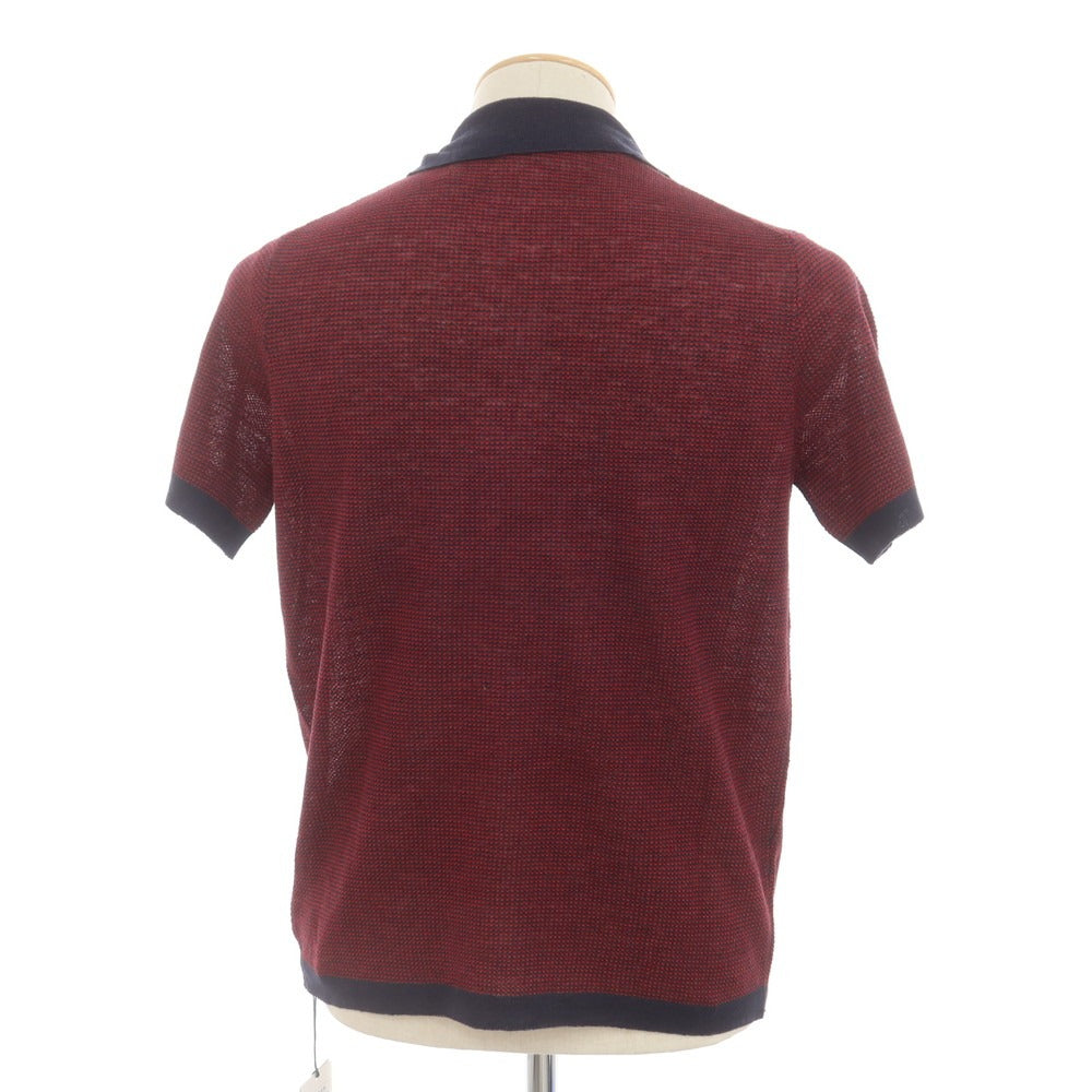【新品】ザノーネ ZANONE リネン 半袖 ポロニット レッドxネイビー【 44 】【 状態ランクN 】【 メンズ 】