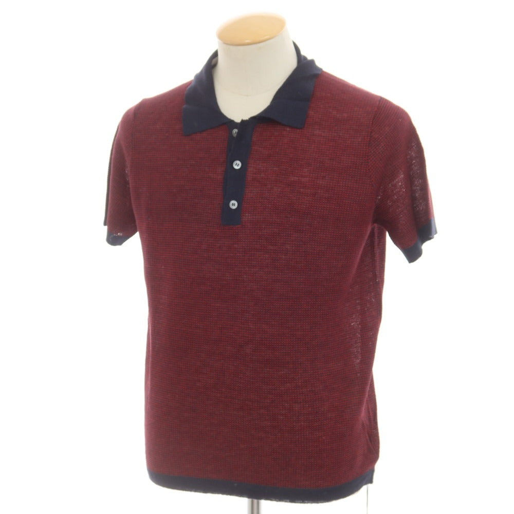 【新品】ザノーネ ZANONE リネン 半袖 ポロニット レッドxネイビー【 44 】【 状態ランクN 】【 メンズ 】