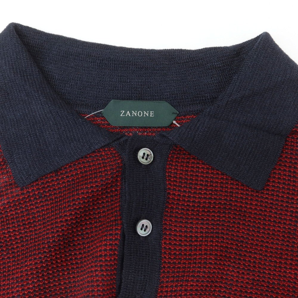 【新品】ザノーネ ZANONE リネン 半袖 ポロニット レッドxネイビー【 44 】【 状態ランクN 】【 メンズ 】