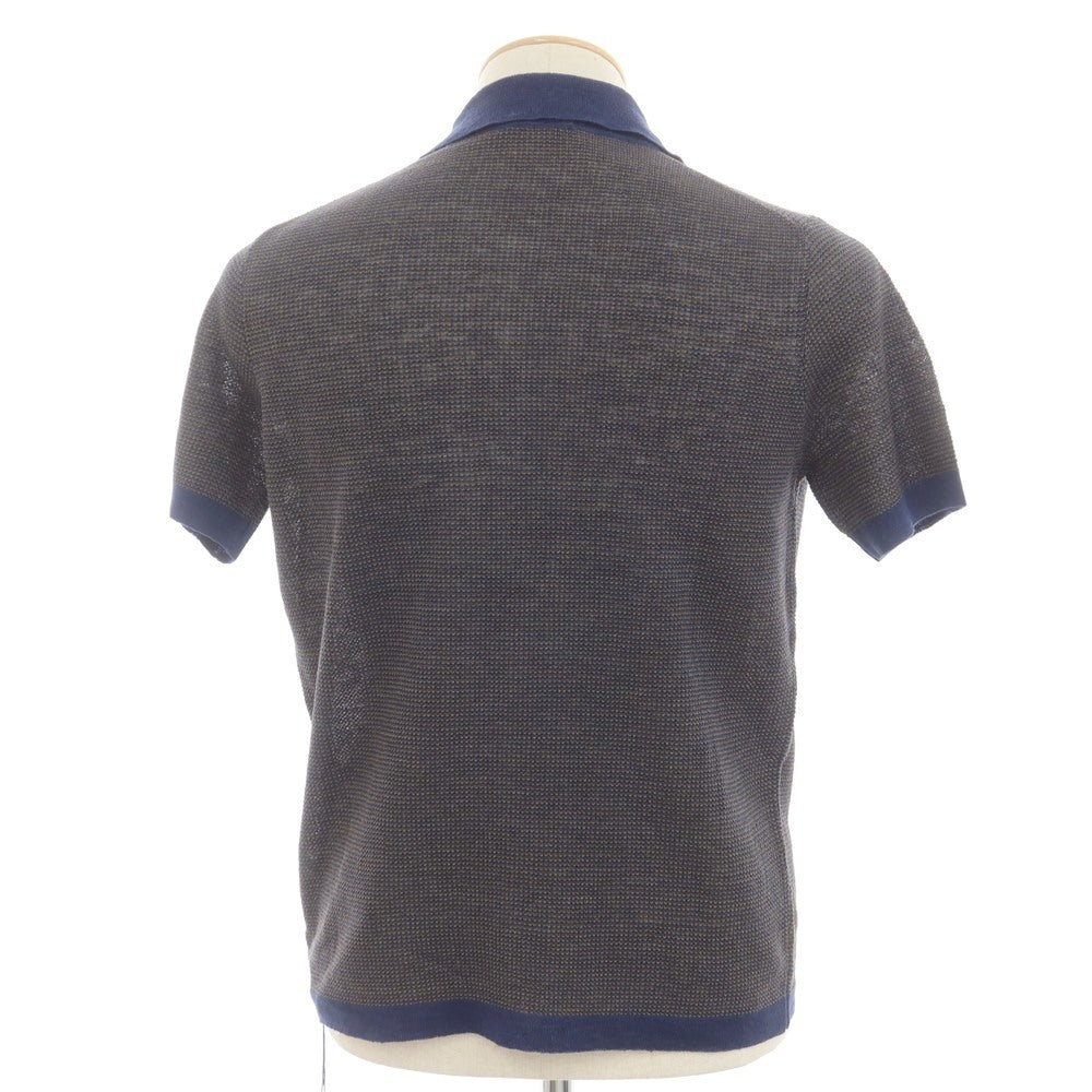 【新品】ザノーネ ZANONE リネン 半袖 ポロニット オリーブxネイビー【 44 】【 状態ランクN 】【 メンズ 】