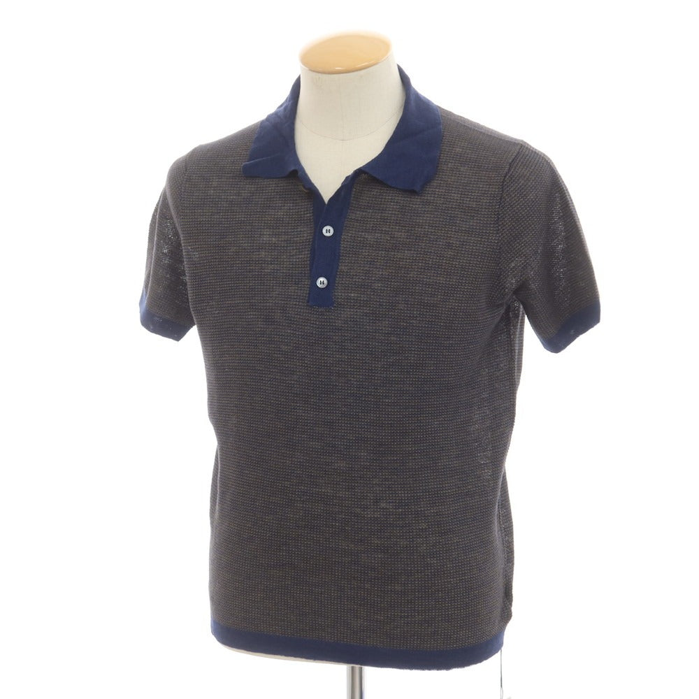 【新品】ザノーネ ZANONE リネン 半袖 ポロニット オリーブxネイビー【 44 】【 状態ランクN 】【 メンズ 】