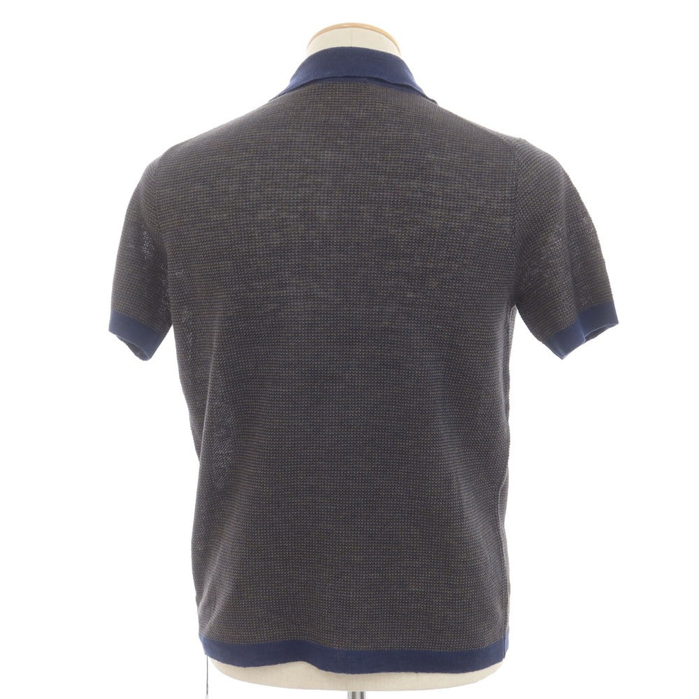 【新品】ザノーネ ZANONE リネン 半袖 ポロニット オリーブxネイビー【 44 】【 状態ランクN 】【 メンズ 】