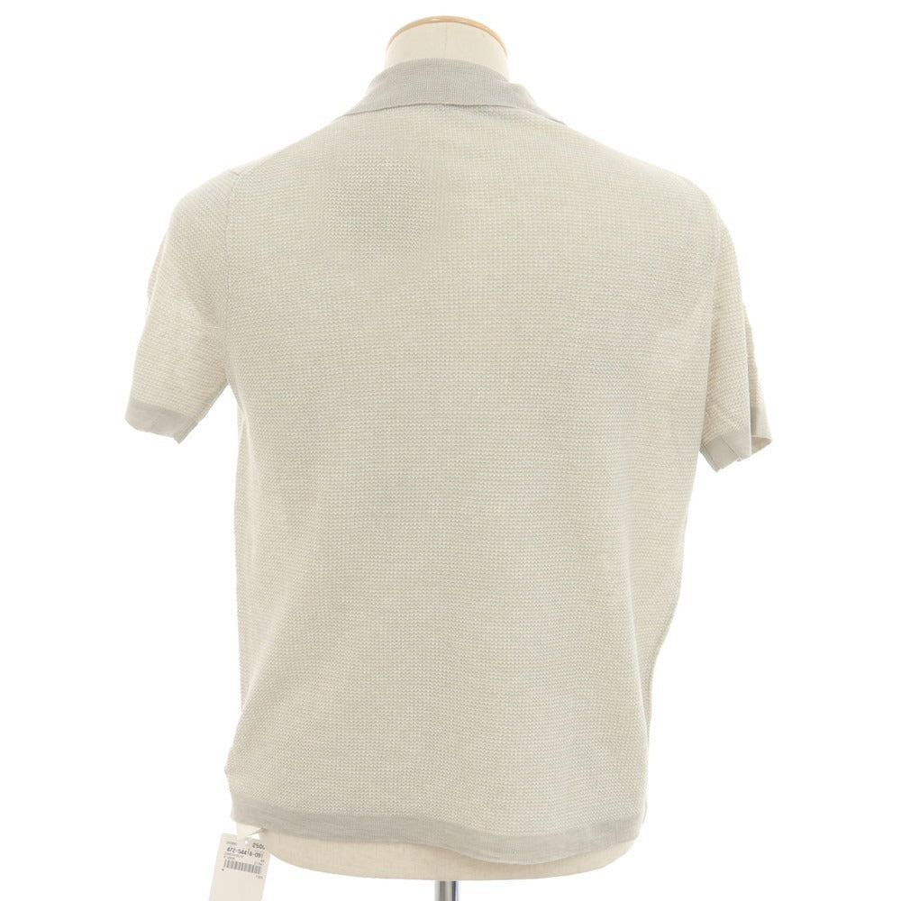 【新品】ザノーネ ZANONE リネン 半袖 ポロニット ライトグレーxホワイト【 44 】【 状態ランクN 】【 メンズ 】