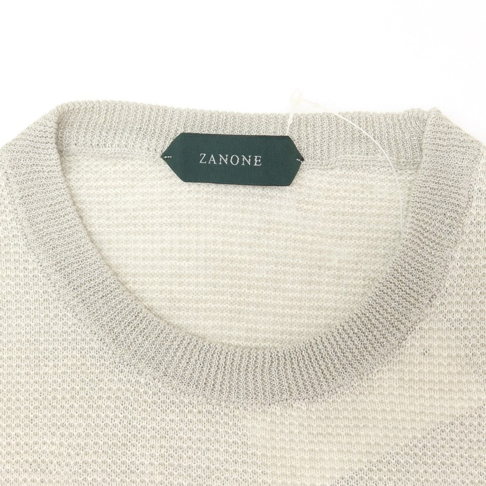 【新品】ザノーネ ZANONE リネン クルーネック 半袖 プルオーバーニット ライトグレーxホワイト【 44 】【 状態ランクN 】【 メンズ 】