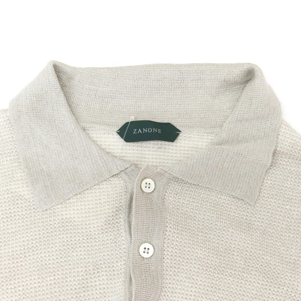 【新品】ザノーネ ZANONE リネン 半袖 ポロニット ライトグレーxホワイト【 46 】【 状態ランクN 】【 メンズ 】